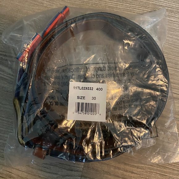 Tommy Hilfiger NWT Ribbon Inlay Spellout Belt Navy Brown Size 30 - Picture 6 of 6